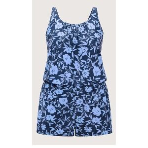 Bloomchic Blue Floral Swim Romper One Piece Swimsuit Plus Size 22-24 Adjustable